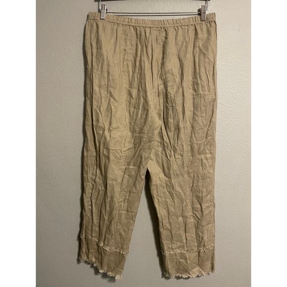 John Mark Womens Pants Size 14 Beige Linen Fringe Hem Pull On Relaxed Lagenlook - Picture 3 of 8
